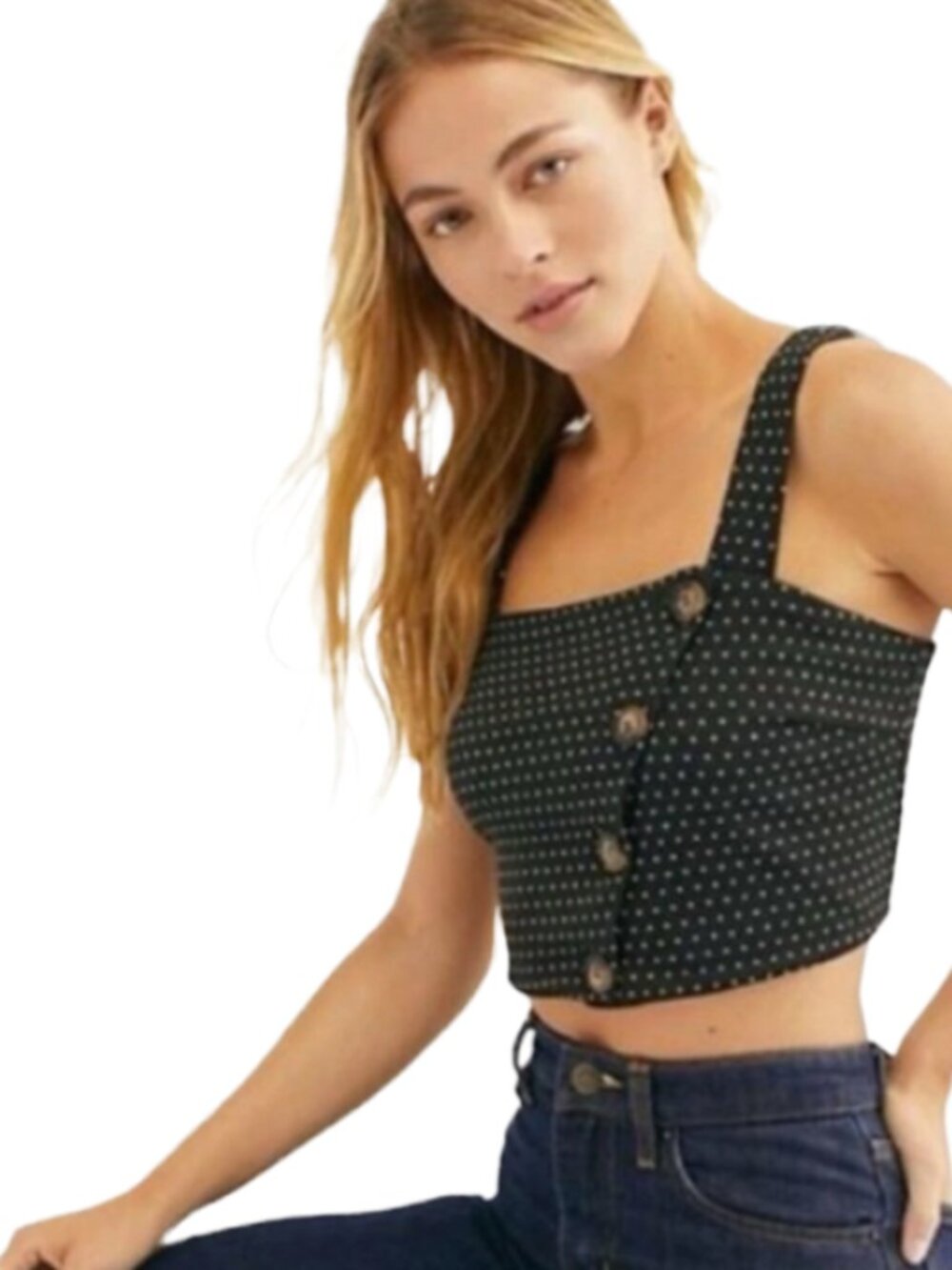 Free People This Is Love polka dot crop top S